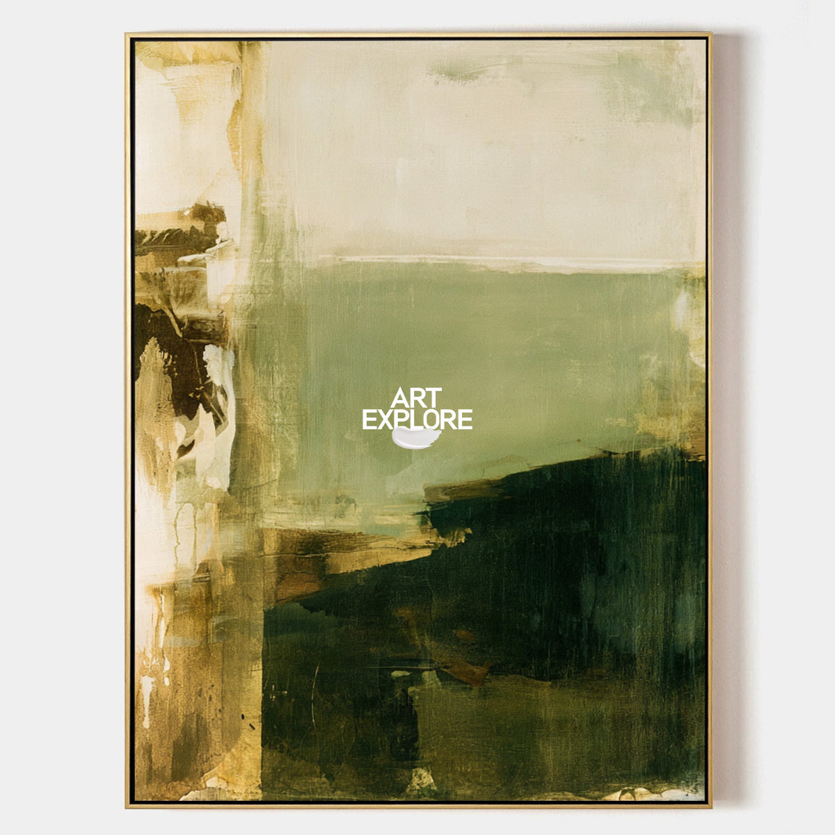Abstract Green And Beige Canvas Painting Hand-Painted Minimalist Wall Art For Modern Home