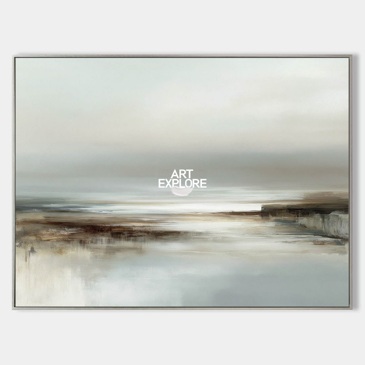 Abstract Grey Seascape Art Horizontal Canvas Painting For Modern Living Room Decor