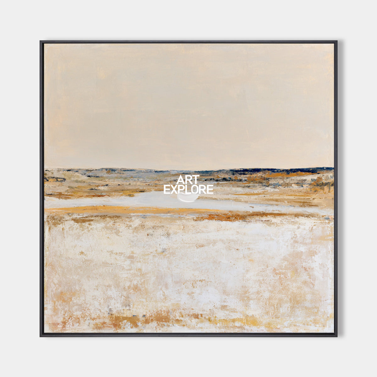 Abstract Horizon Landscape Canvas Painting In Beige And Brown Tones