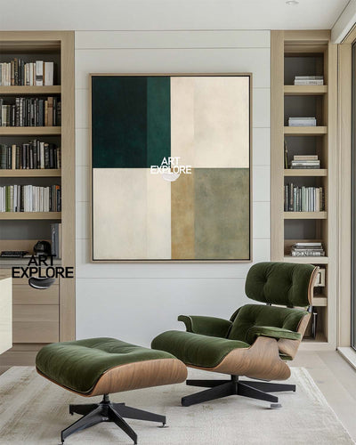 Abstract Oil Painting in Sage Green and Cream – Modern Decor – ArtExplore