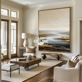 Abstract Texture Lake Landscape Art, Large Handmade Canvas for Cozy Home ArtExplore