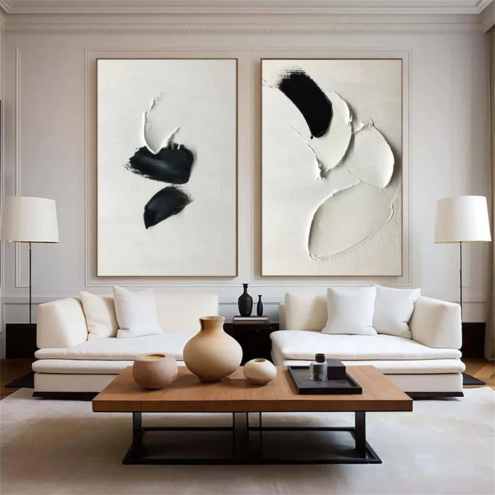 Abstract Textured Canvas Pair – Large Minimalist Plaster Wall Decor | ArtExplore