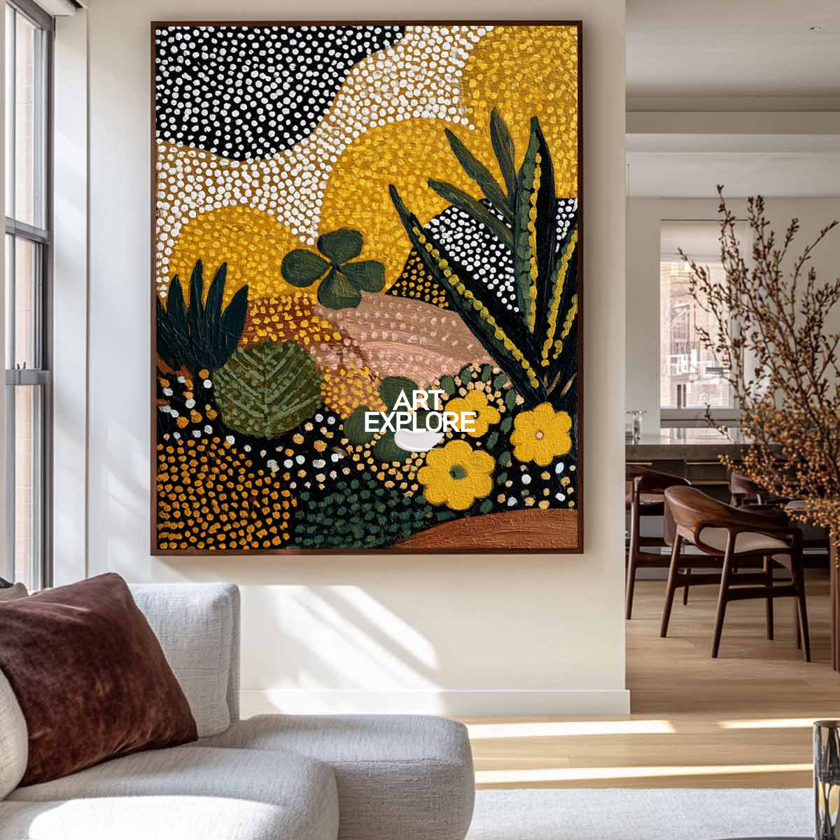 Abstract Botanical Painting Green Gold Modern Art For Living Room Decor