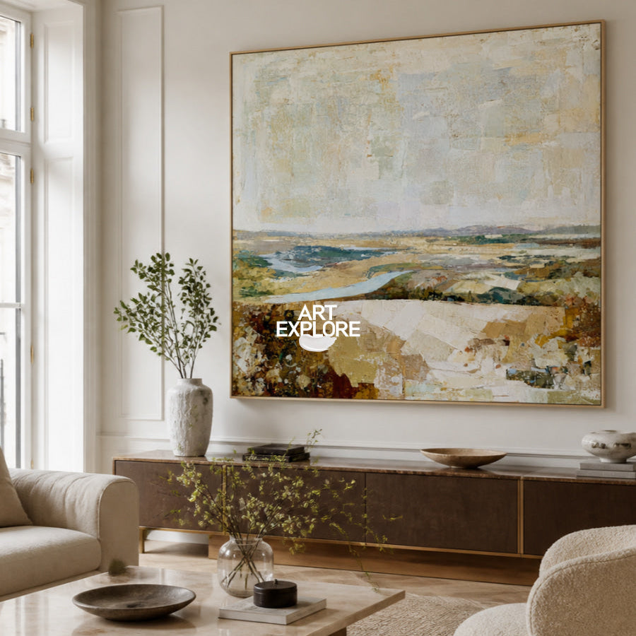 Abstract Landscape Canvas Painting With Earthy Brown Tones For Modern Walls