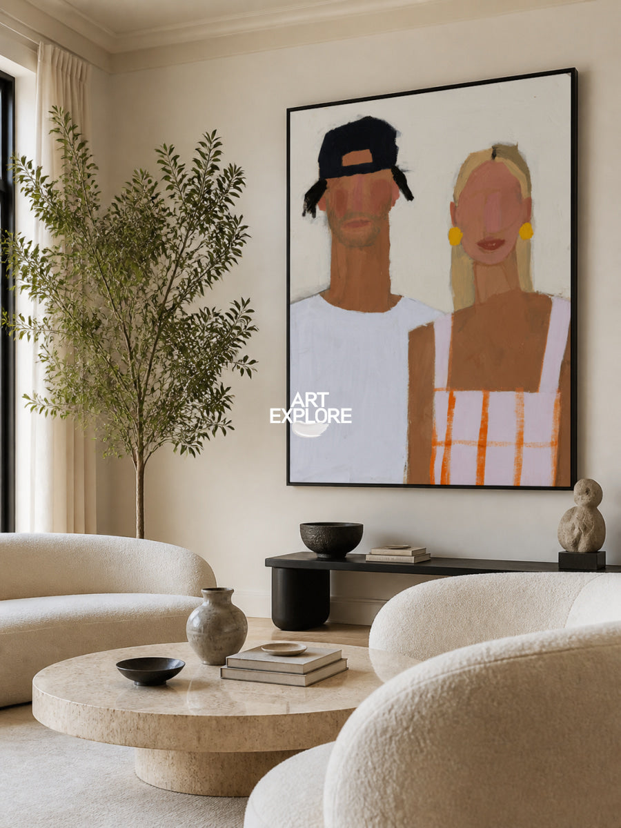 Modern Couple Portrait Art With Expressive Brushwork For Contemporary Home Decor