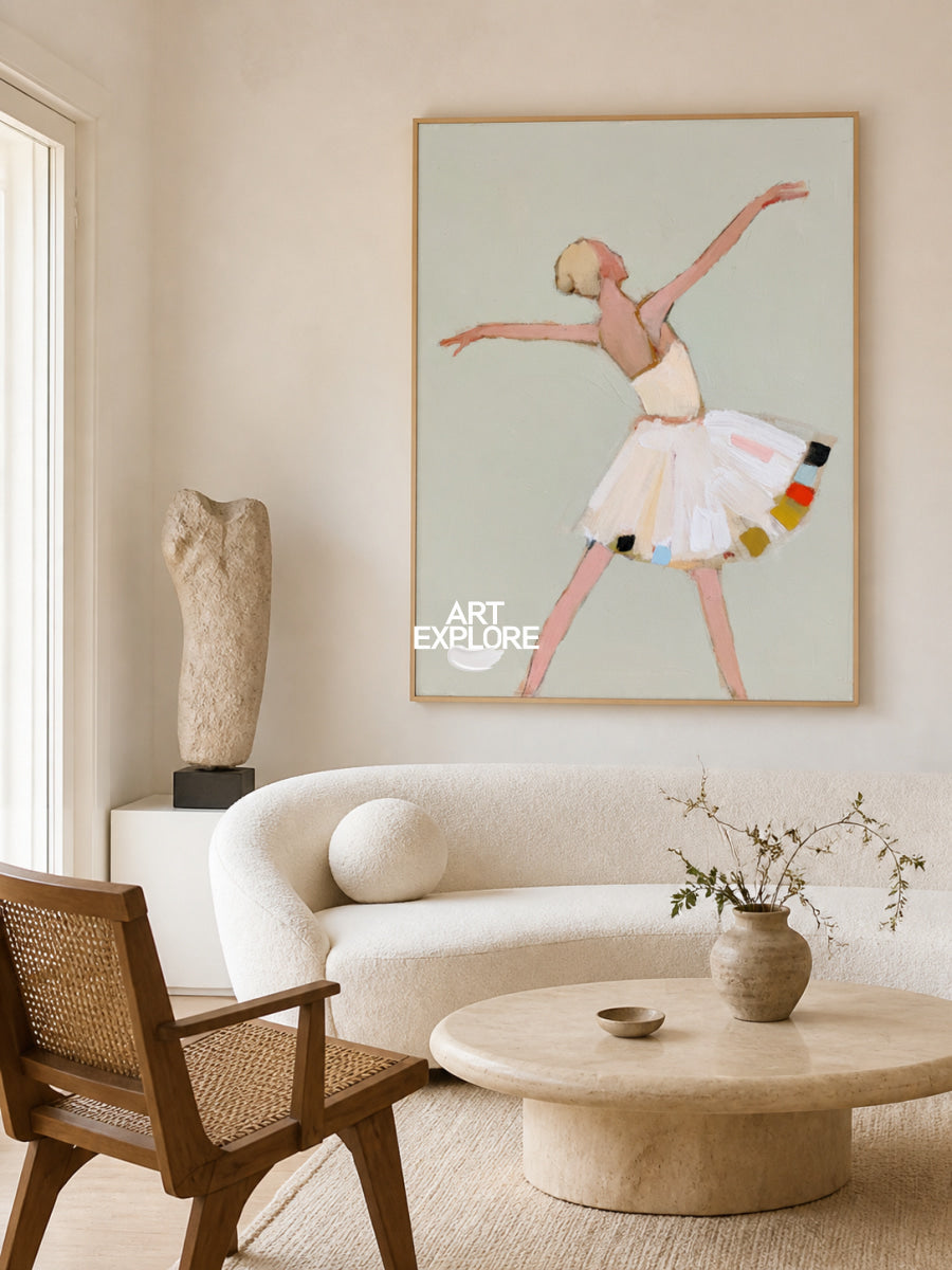 Abstract Ballet Dancer Painting Hand-Painted Canvas Wall Art With Colorful Accents