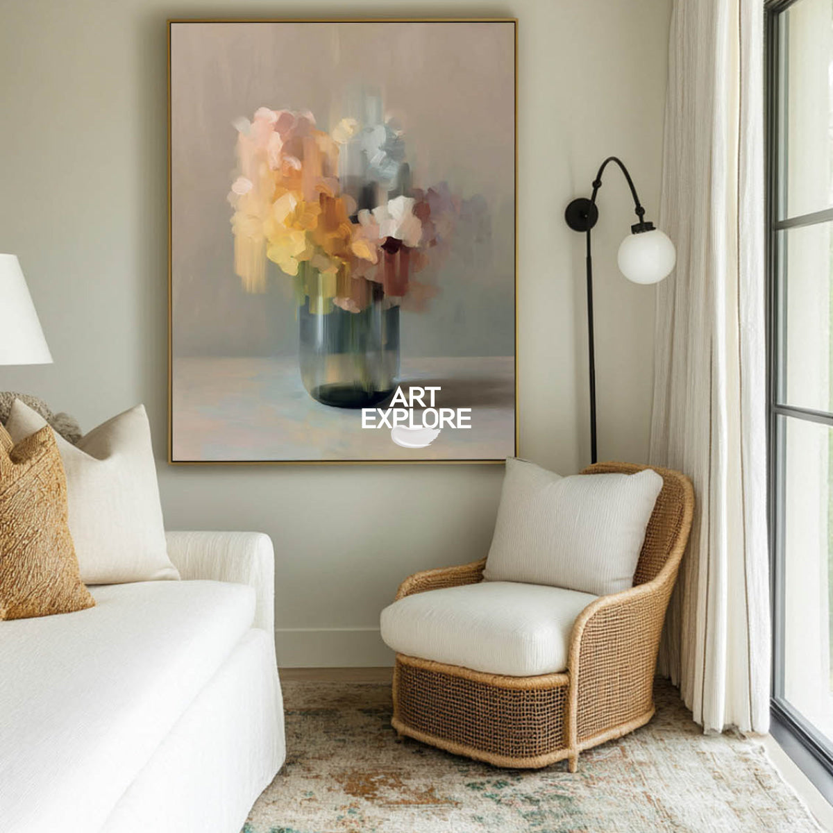 Abstract Floral Painting In Brown Tones For Modern Living Room Decor