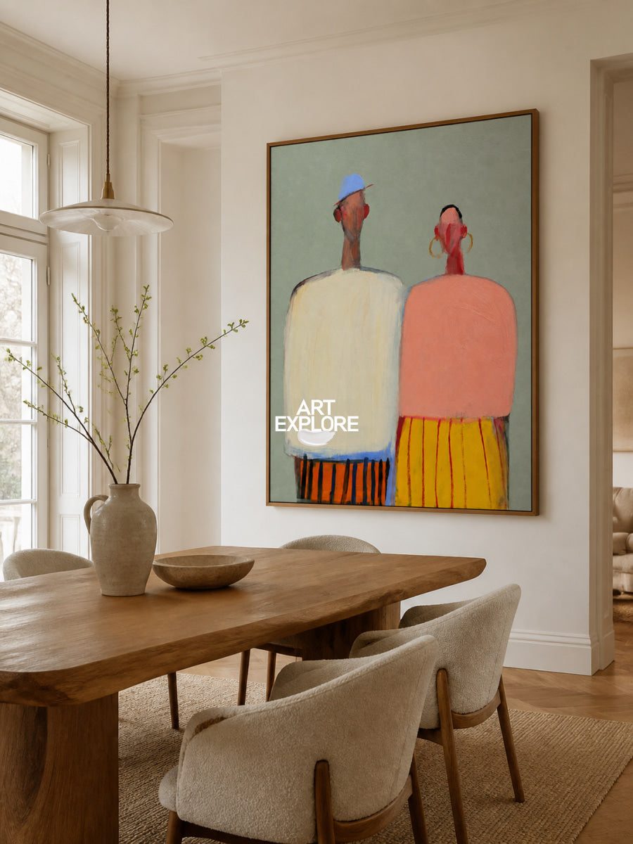 Minimalist Couple Painting In Green Tones For Modern Living Room Decor