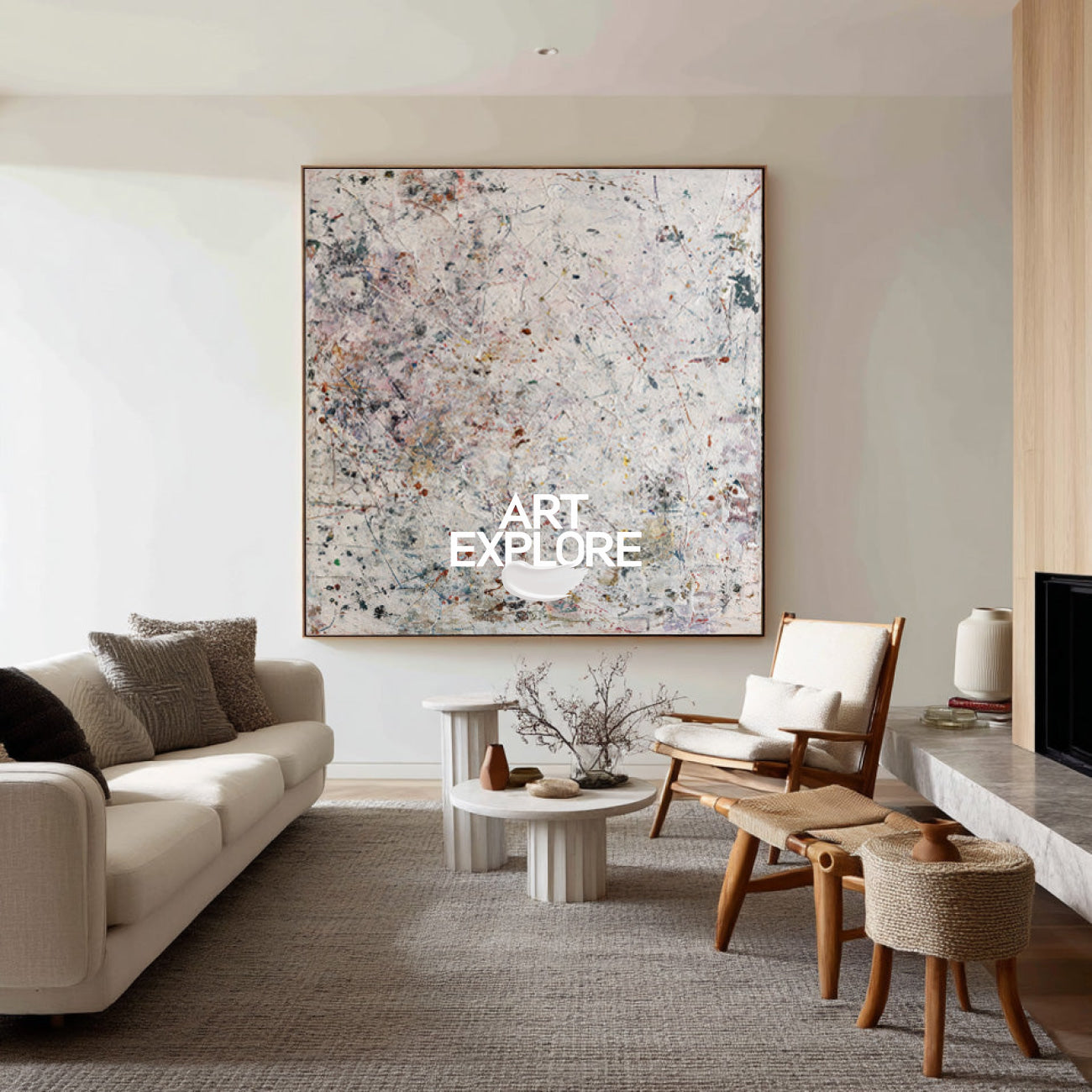Aesthetic Beige Wabi-sabi Art, Large Minimalist Square Textured Canvas ArtExplore