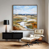 Aesthetic Blue Plains Landscape Art Large Square Textured Canvas Oil | ArtExplore