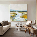 Aesthetic Blue and White River Landscape Large Textured Canvas Art | ArtExplore