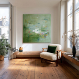 ArtExplore Green Lotus Pond | Framed Square Art for Living Room Wall