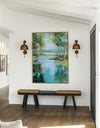 ArtExplore Handmade Green Scenery Painting – Modern Large Textured Vertical Canvas
