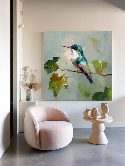 ArtExplore Handmade Hummingbird Canvas Painting | Modern Square Oil Wall Art Decor