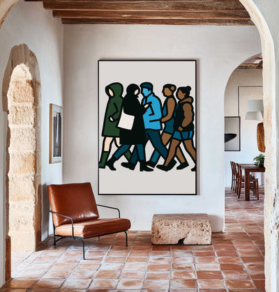 ArtExplore Handmade Urban People Canvas Art – Vertical Statement Piece for Modern Home or Apartment Wall Decor