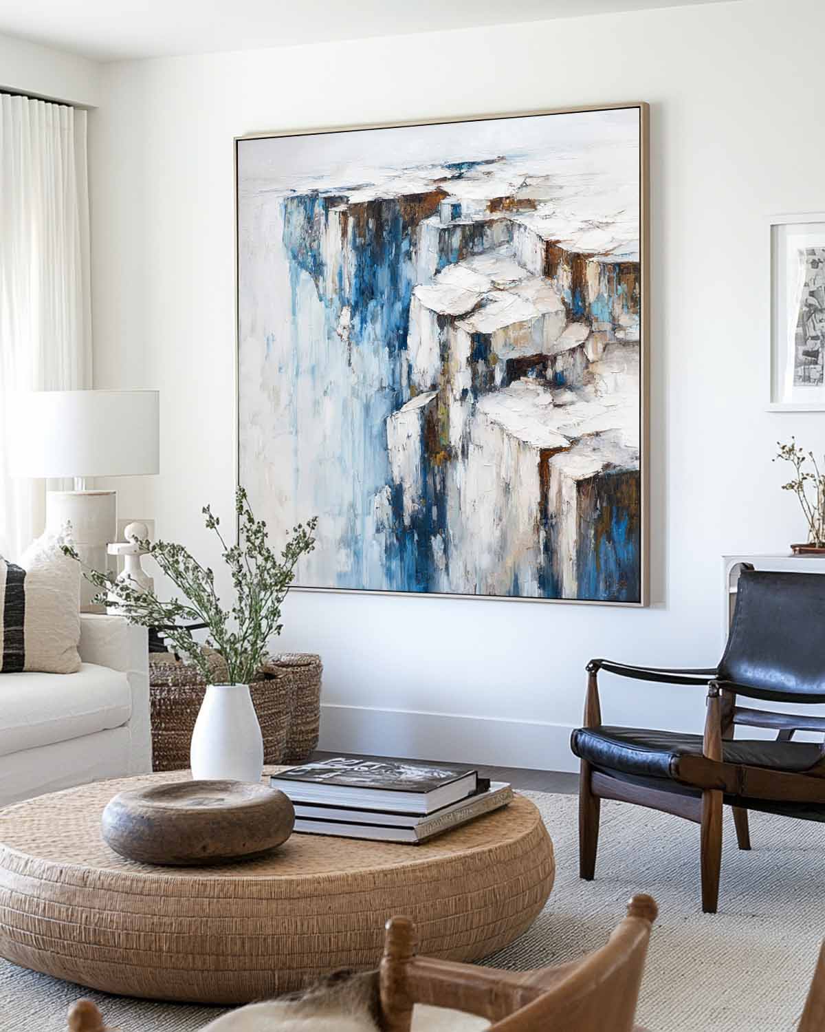 ArtExplore Large Blue Cliff Wall Art – Minimalist Sky Scene for Spacious Interiors