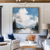 ArtExplore Large Minimalist Blue Ocean Landscape Art – Handmade Textured Coastal Sky Painting