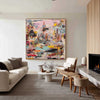ArtExplore Large Pink Graffiti Canvas – Hand-Painted Modern Minimalist Wall Art