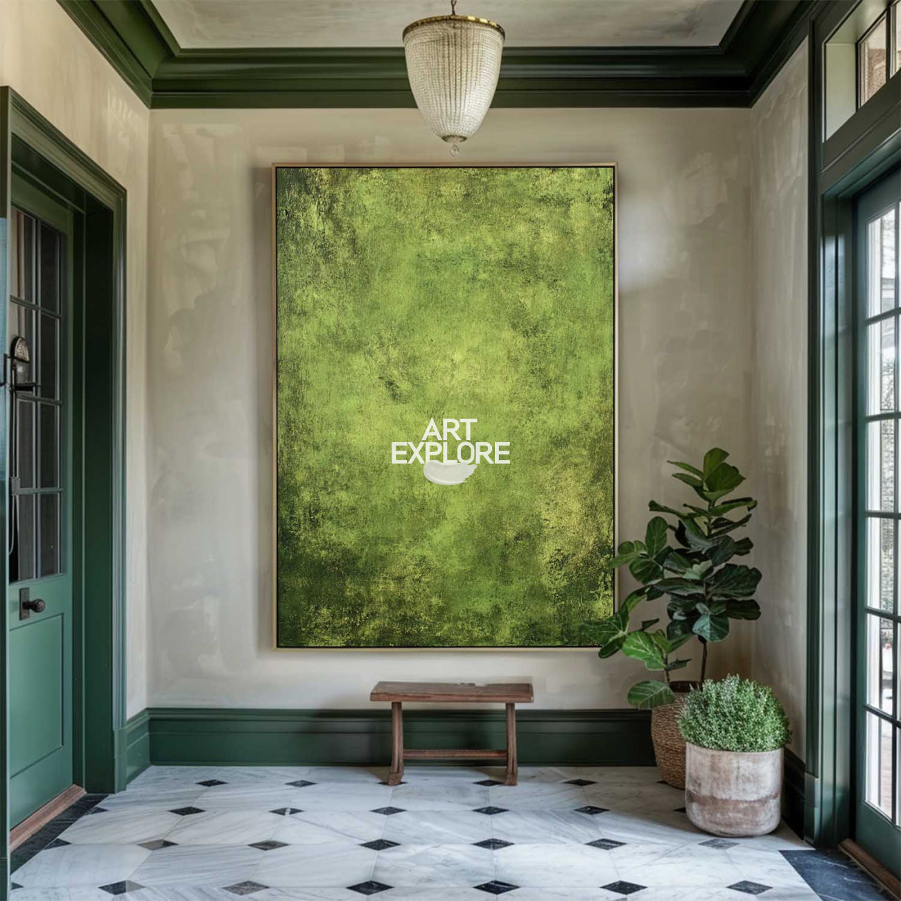ArtExplore Large Vertical Green Abstract Art, Handmade Textured Wall Decor