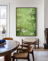 ArtExplore Large Vertical Green Texture Painting, Handmade Minimalist Art