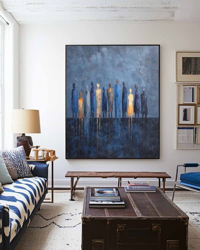 ArtExplore Minimalist Abstract Blue Painting – Textured Modern Art for Large Space Living or Hallway Display