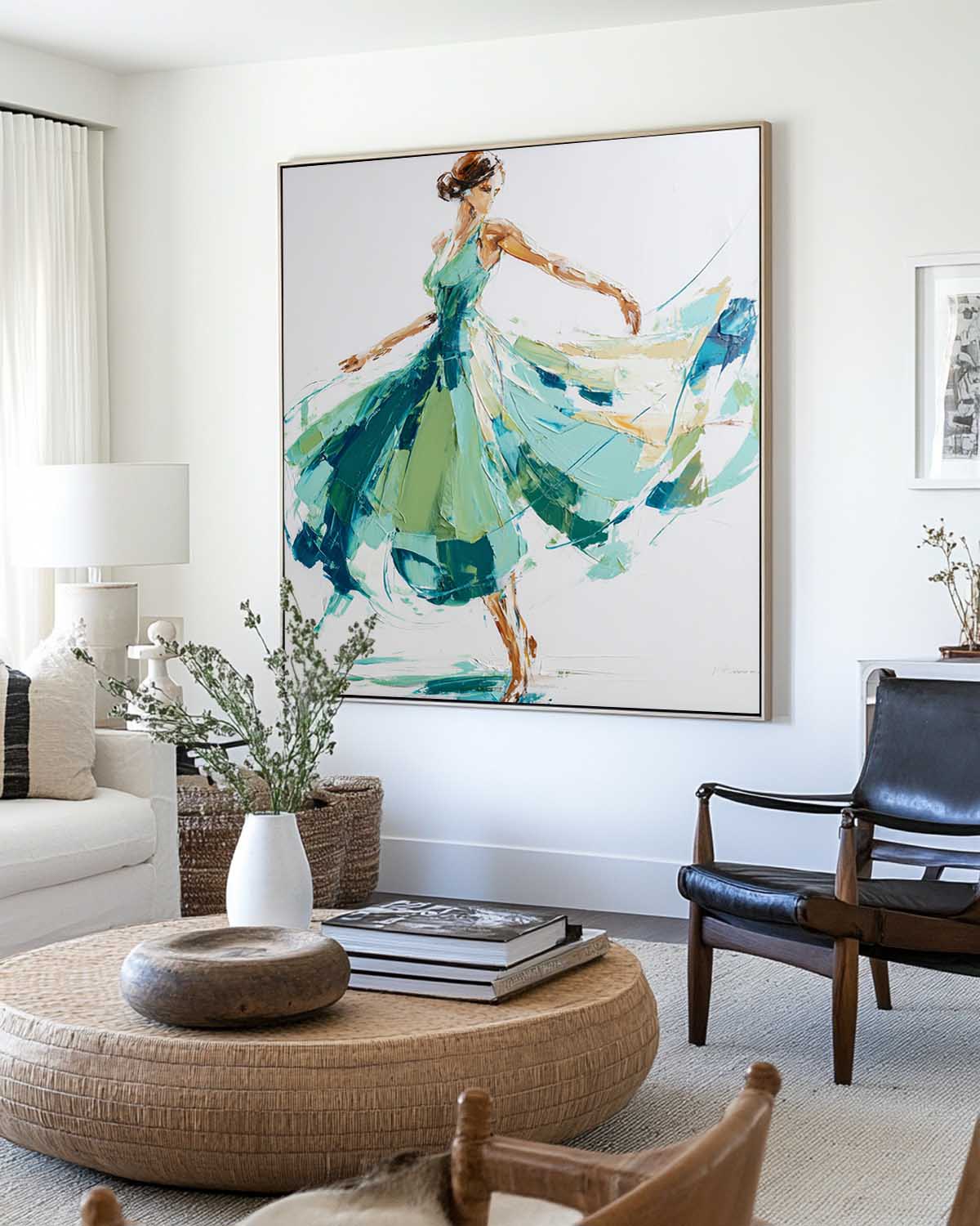 ArtExplore Modern Abstract Woman Dancing Wall Art – Large Textured Canvas Painting for Home Decor