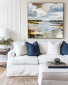 ArtExplore Modern Blue Coastal Landscape Oil Painting – Minimalist Wall Art for Living Room Decor