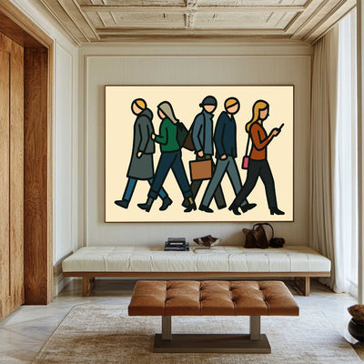 ArtExplore Modern Pop Art Canvas – Handmade Walking People Painting for Large Home Walls