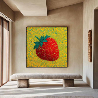 ArtExplore Modern Strawberry Painting – Large Handmade Pop Art Bold and Colorful Home Interiors for sale