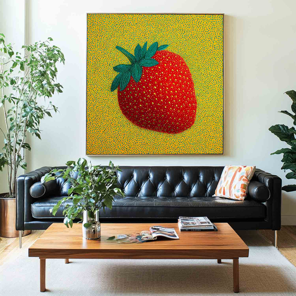 ArtExplore Modern Strawberry Painting – Large Handmade Pop Art Bold and Colorful Home Interiors for sale