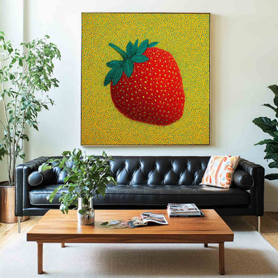 ArtExplore Modern Strawberry Painting – Large Handmade Pop Art Bold and Colorful Home Interiors for sale