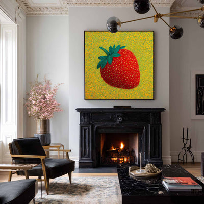 ArtExplore Modern Strawberry Painting – Large Handmade Pop Art Bold and Colorful Home Interiors for sale