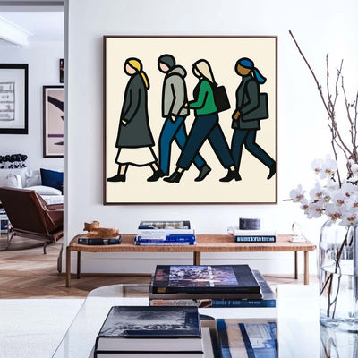 ArtExplore Original Pop Art – Bold Modern People Walking Scene, Handmade Large Canvas Art for Contemporary Interiors