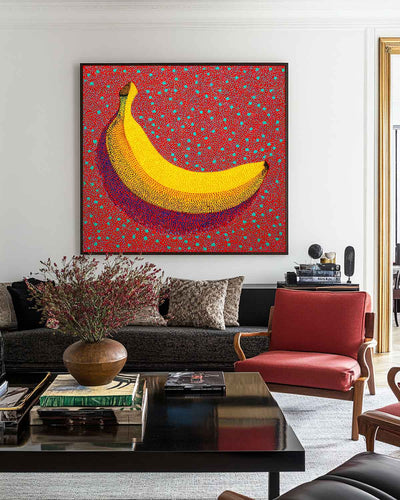ArtExplore Pop Art Banana Painting – Bold Handmade Yayoi Kusama Wall Art Large Living Room Wall Art