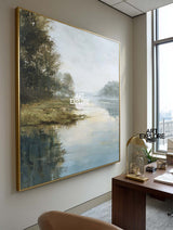 ArtExplore Scenic Lake View Oil Painting | Minimalist Nature Wall Art