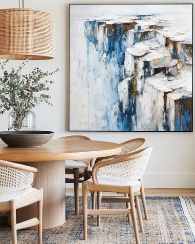 ArtExplore Tranquil Coastal Landscape Artwork – Textured Modern Painting for Dining Areas