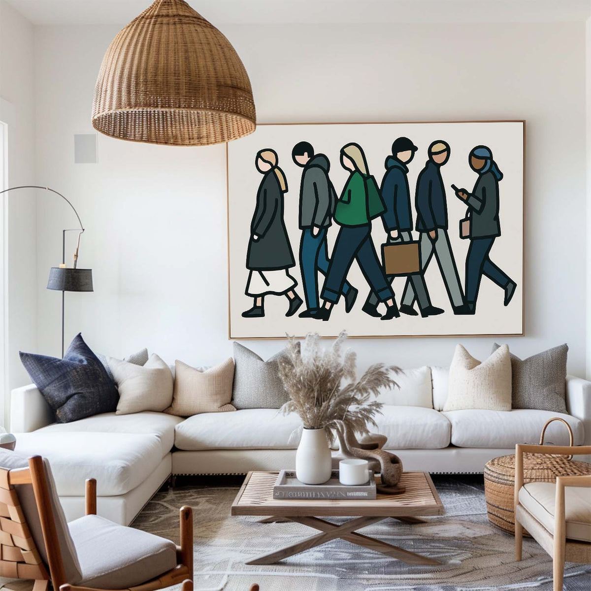 ArtExplore Urban Walking People Painting – Handmade Pop Art on Large Canvas for Contemporary Home Decoration