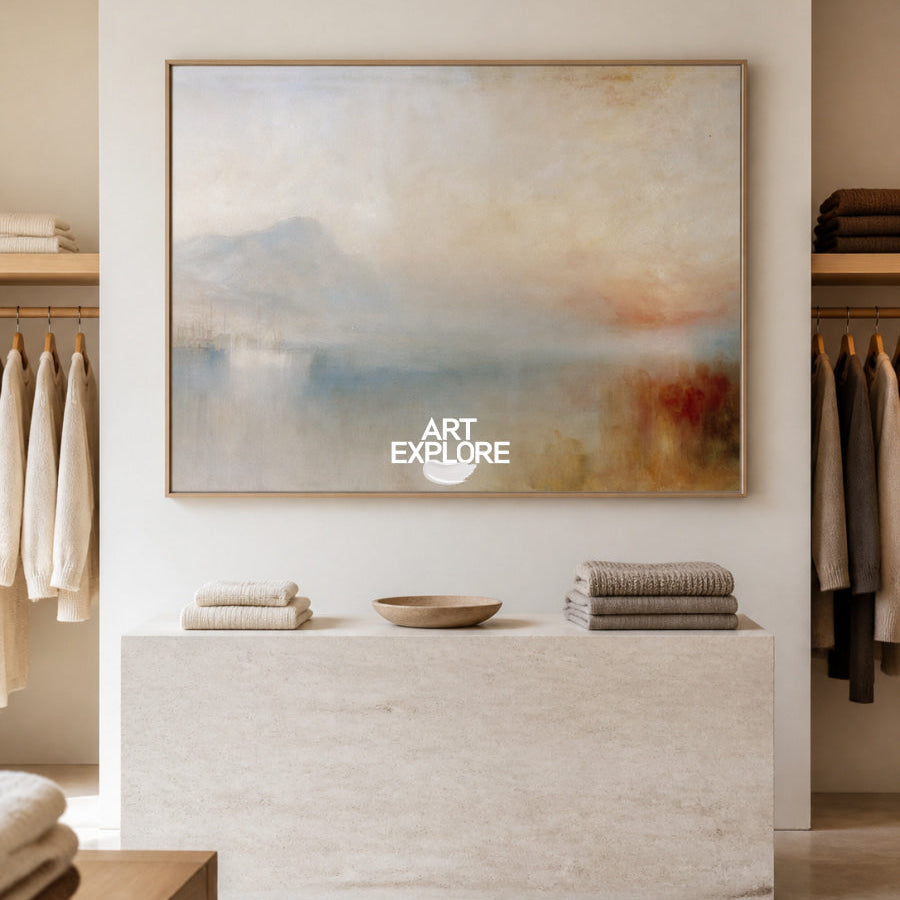 Large Horizontal Wall Art For Living Room In Beige Coastal Style