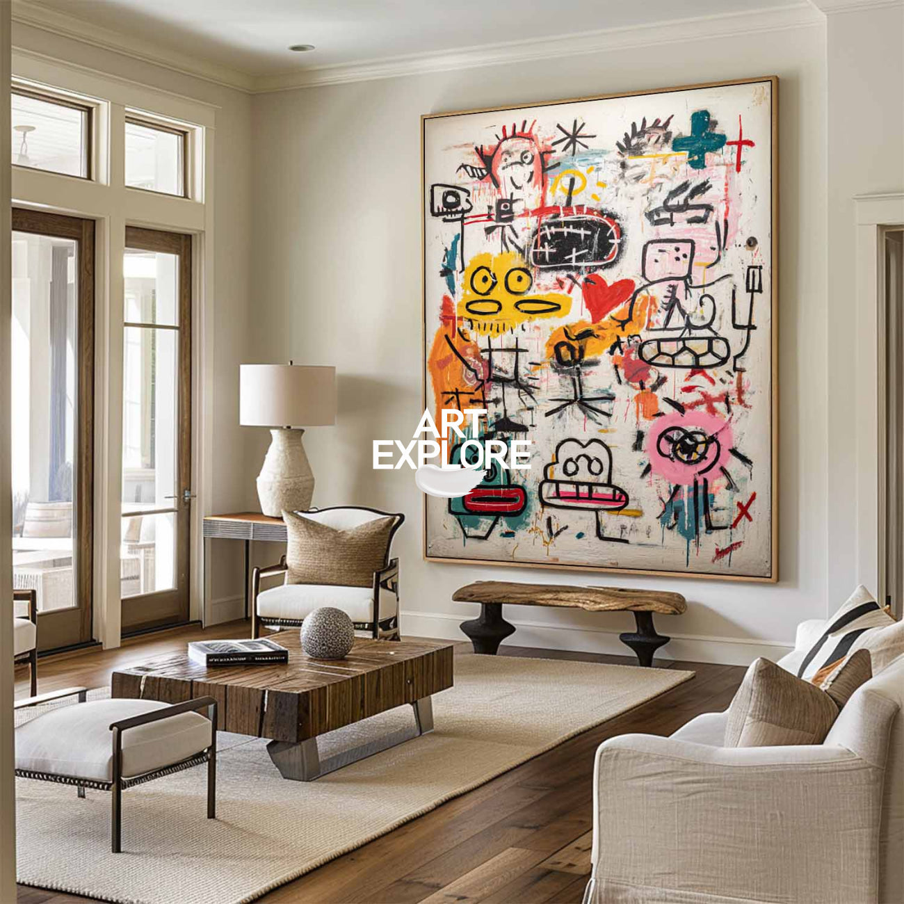 Basquiat Style Modern Artwork, Handmade Textured Abstract Wall Art ArtExplore