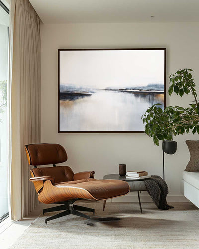 Beautiful Blue And White Sea Horizon Wall Art Modern Seascape Minimalist Abstract Art Painting For Lounge