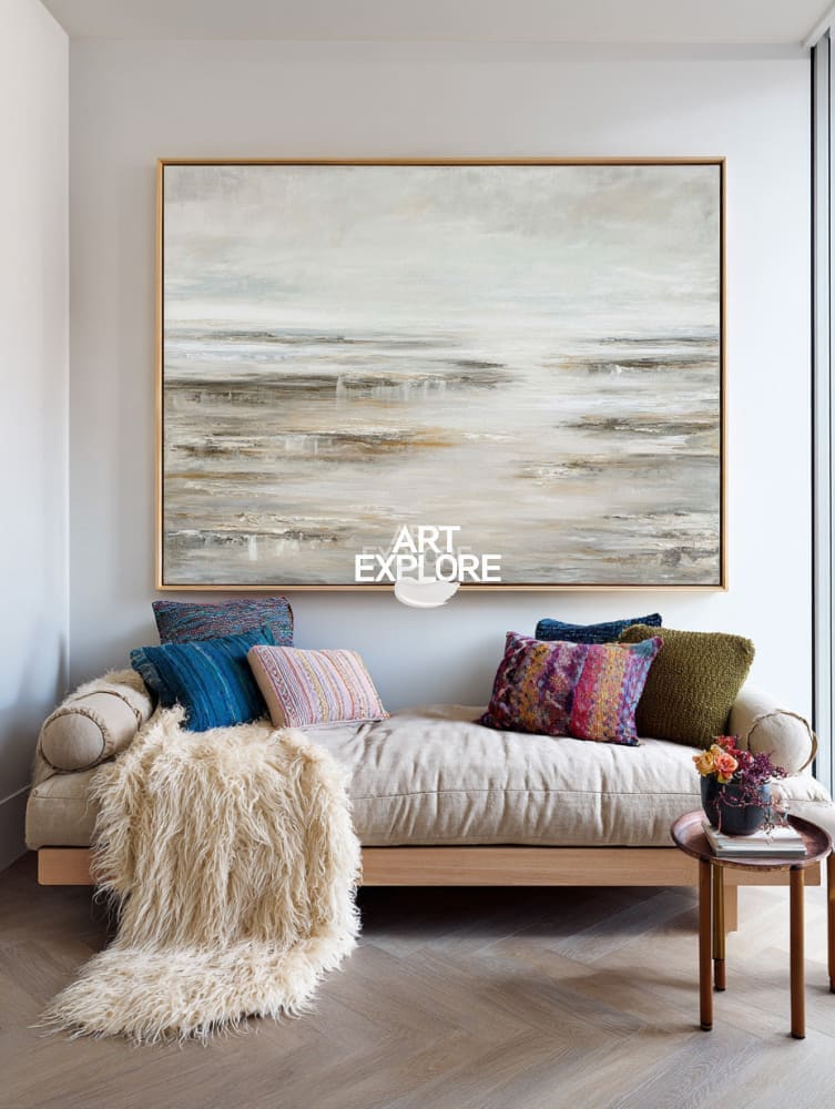 Beige Abstract Texture Painting | Large Monochrome Horizontal Decor ArtExplore