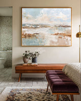 Beige Blue Abstract Texture | Large Horizontal Minimalist Wall Art ArtExplore