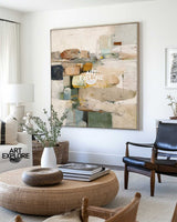 Beige Minimal Wabi-Sabi Texture | Handmade Square Canvas for Large Wall Spaces