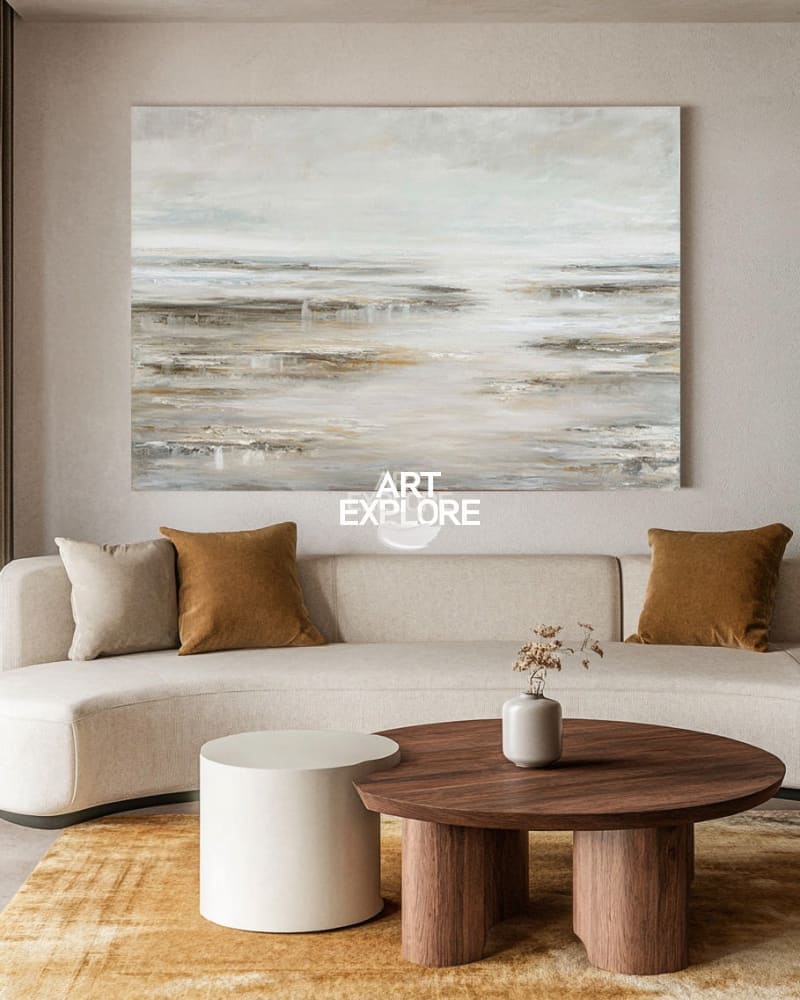 Beige Minimalist Texture Painting | Large Horizontal Modern Wall Art ArtExplore