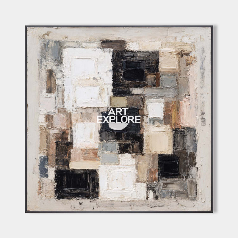 Beige Wabi-Sabi Textured Art | Handmade Square Canvas for Large Modern Walls ArtExplore