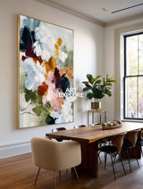 Bespoke Hand-Painted Floral Abstract - Premium Global Shipping, large flowers painting for dining room