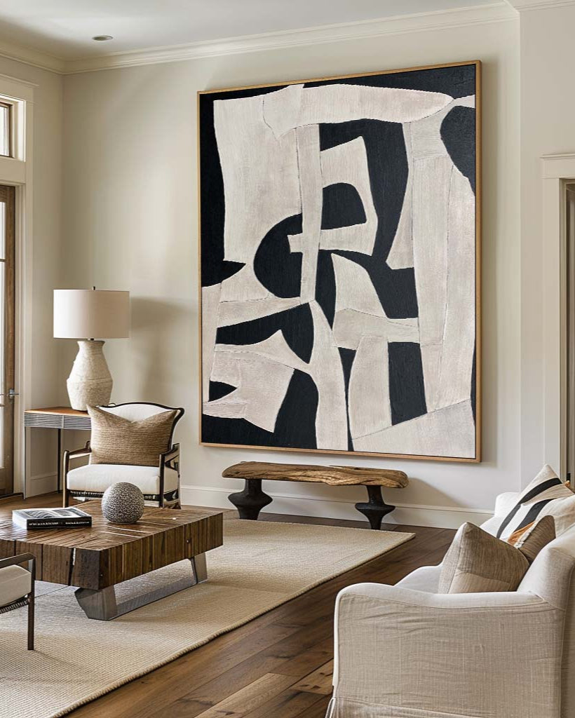 Black And White Canvas Painting Modern Minimalist Painting Abstract Canvas Wall Art For Livingroom