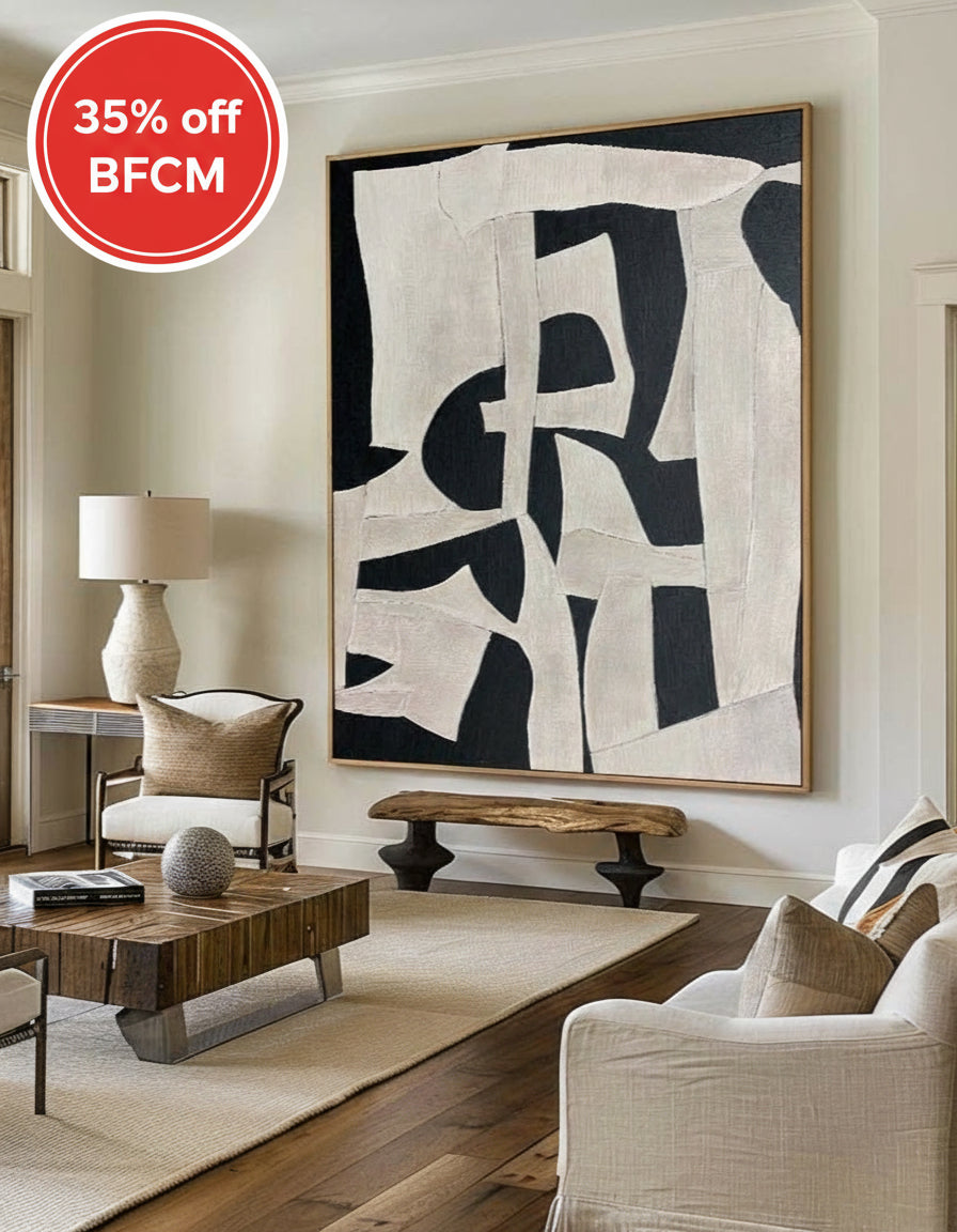 Black And White Canvas Painting Modern Minimalist Painting Abstract Canvas Wall Art For Livingroom