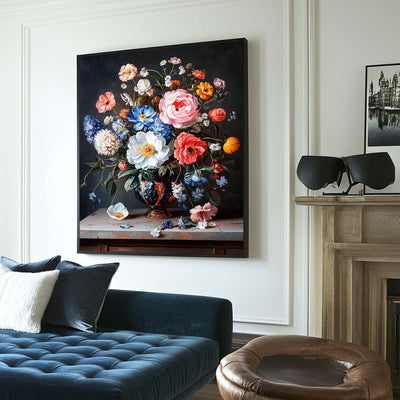 Black Bouquet Oil Painting Modern Baroque Floral Painting Flower Canvas Wall Art Livingroom Wall Art