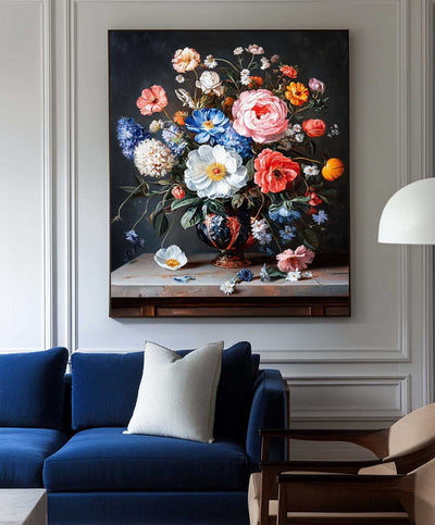 Black Bouquet Oil Painting Modern Baroque Floral Painting Flower Canvas Wall Art Livingroom Wall Art